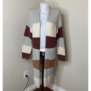 VICI Women’s Sz Small Color Block Stripes Long Cardigan Sweater Pockets